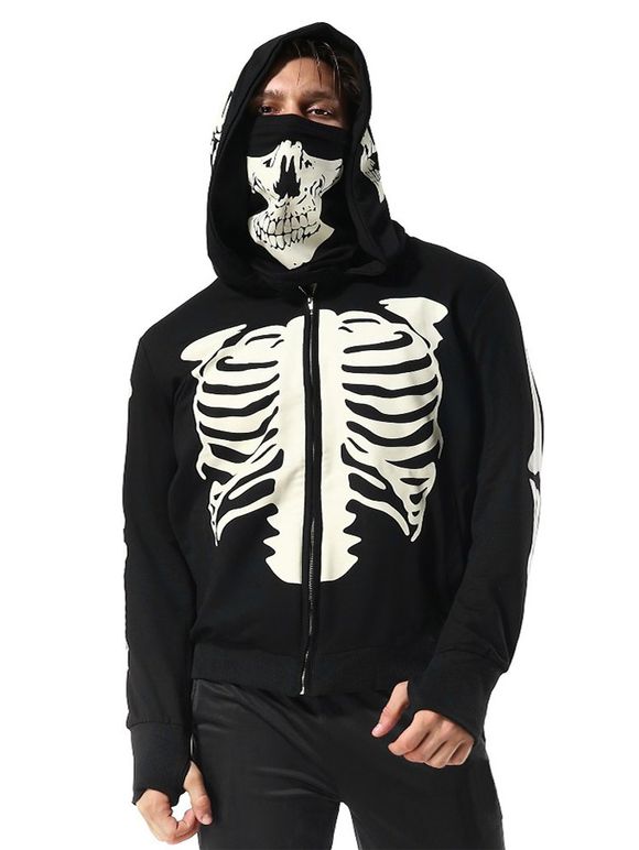 Sweat à Capuche Zippé Crâne Squelette Cool - Noir XL