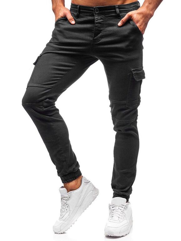 Pantalon de Jogging en Couleur Unie avec Poche Design - Noir XL