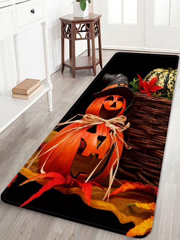 

Halloween Pumpkin Leaf Pattern Floor Mat, Halloween orange