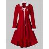 Robe Mi-Longue de Noël Haute Basse en Velours Grande Taille à Lacets - Rouge Rubis 4X