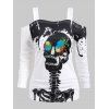 T-shirt d'Halloween Squelette et Peinture Eclaboussée Imprimées de Grande Taille - Blanc 1X