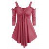 T-shirt Epaule Dénudée Grande Taille à Lacets - Rouge Cerise 5X
