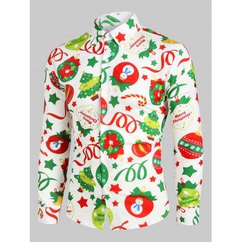 

Christmas Pattern Ball Star Candy Long Sleeve Button Shirt, Multicolor