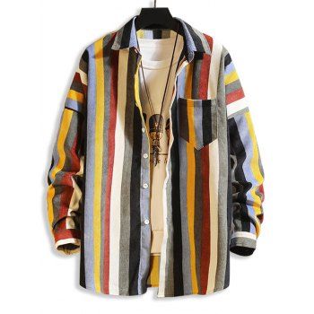 Colorful Striped Pockets Button Up Corduroy Shirt dresslily imagine noua 2022
