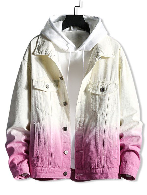 

Ombre Button Up Drop Shoulder Denim Jacket, Pink