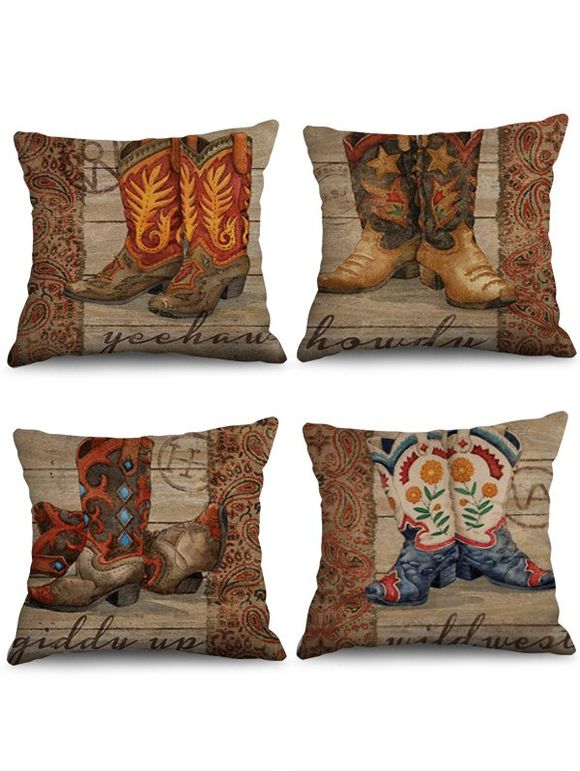 Taie d'Oreiller Imprimée en Lin 4 Pièces - multicolor O 45*45CM*4PCS