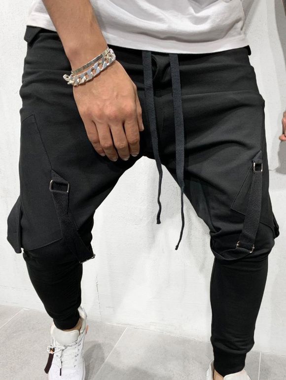 Pantalon Cargo de Sport Long Ruban avec Poches à Cordon - Noir XL