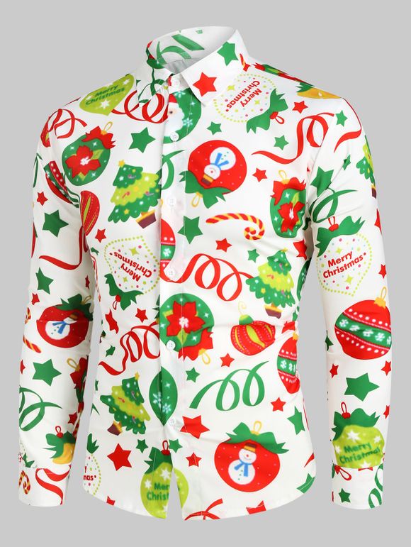 Christmas Pattern Ball Star Candy Long Sleeve Button Shirt - multicolor S