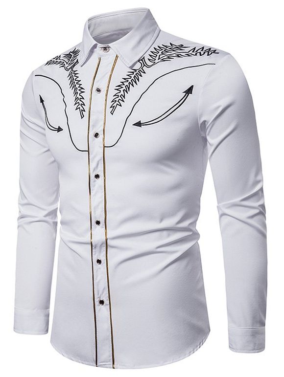 Chemise Contrastée Brodée Boutonnée - Blanc L