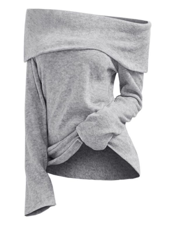 T-shirt Plié à Epaule Dénudée Grande Taille - Gris 4X