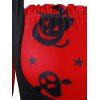 Robe d'Halloween Vintage Citrouille Imprimée à Epaule Dénudée de Grande Taille avec Gilet - Rouge Lave L