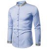 Chemise Fleur Brodée Manches Longues à Col Debout - Bleu clair L