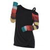 T-shirt Tordu Manches en Blocs de Couleurs Grande Taille à Col Oblique - Noir L