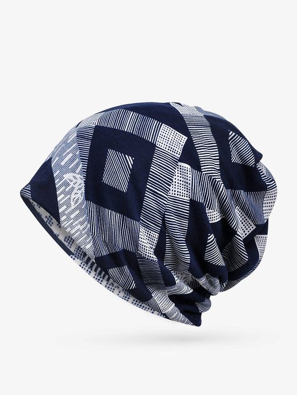 Chapeau Echarpe Elastique Rayé Imprimé à Carreaux à Double Usage - Bleu profond 