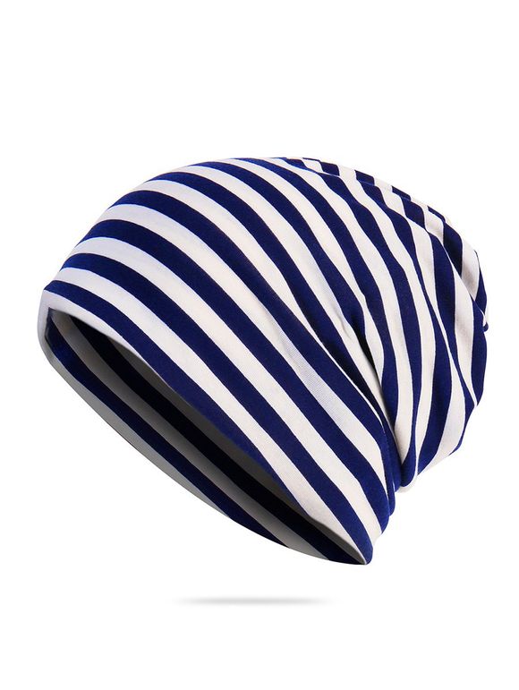 Chapeau Tricoté Rayure Imprimé d'Extérieur - Bleu 
