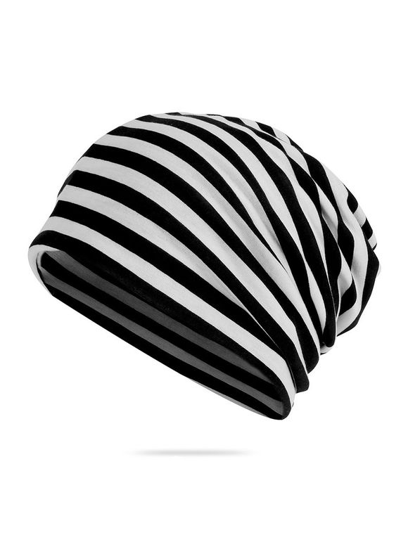 Chapeau Tricoté Rayure Imprimé d'Extérieur - Noir 