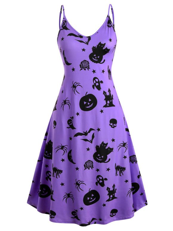 Robe d'Halloween à Bretelle Imprimée Grande Taille - Violet Buisson 5X