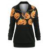 Sweatshirt d'Halloween Citrouille Grande Taille avec Poche en Avant - Noir 2X