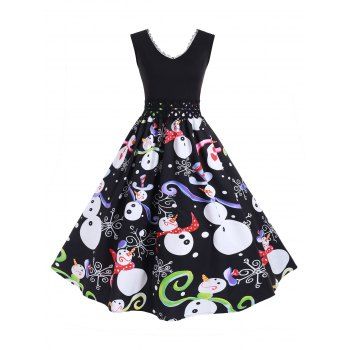 

Christmas Plus Size Lace Insert Snowman Dress, Black