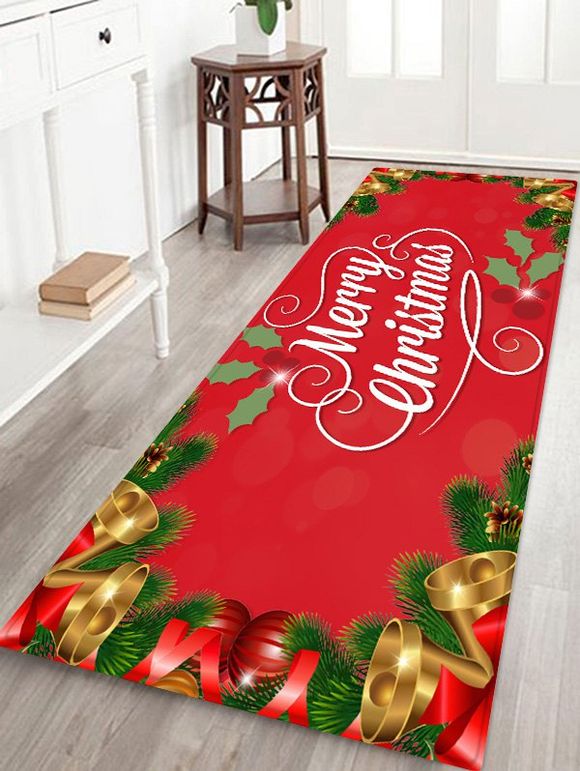 Tapisserie de Sol Joyeux Noël Cloche Imprimée - Rouge W16 X L47 INCH