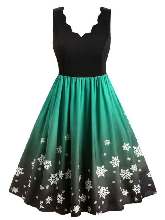 Plus Size Scalloped Ombre Snowflake Print Christmas Dress - MEDIUM AQUAMARINE 2X