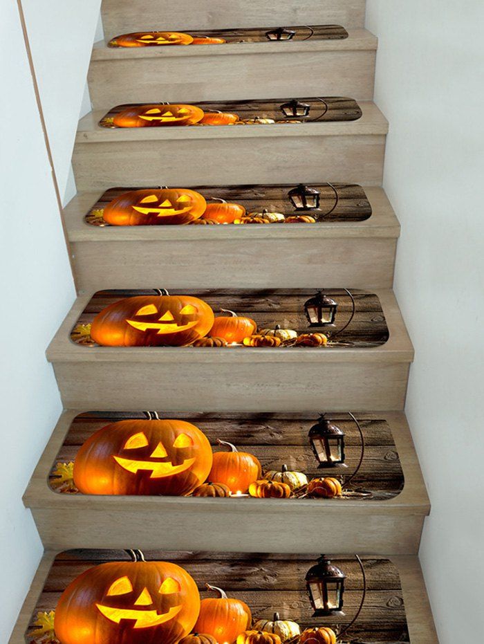 

5Pcs Halloween Pumpkin Stair Tread Rugs Set, Multi