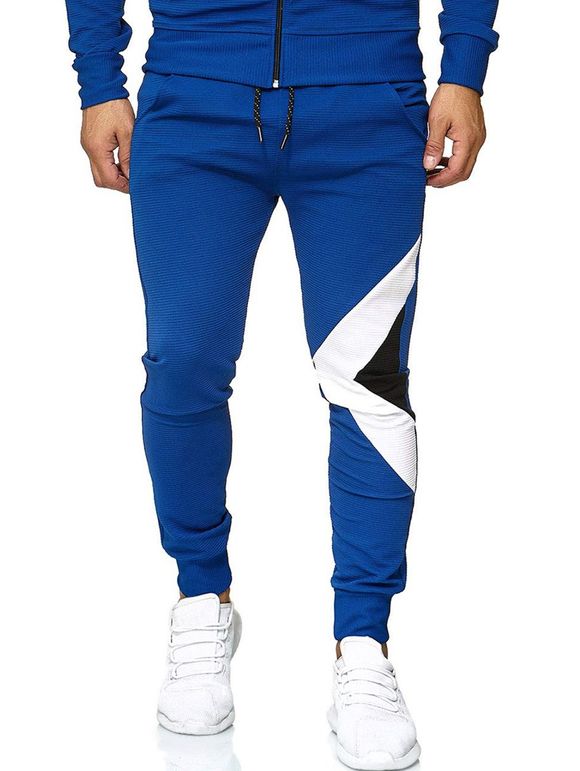 Pantalon de Joggine Décontracté en Couleur Contrastée à Cordon - Bleu 2XL