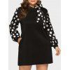 Robe Noué à Manches Longues à Pois Grande Taille - Noir 3X