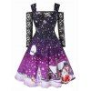 Robe de Noël Vintage de Grande Taille avec T-Shirt en Dentelle - Fleur Violet 4X