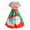 Plus Size Christmas Santa Claus Striped A Line Dress - YELLOW GREEN 4X