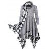 Robe Chinée Fleurie Grande Taille avec Echarpe - Gris Foncé 2X