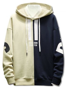 Contrast Color Letter Drawstring Hoodie