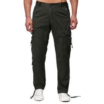 

Long Straight Solid Flap Pocket Cargo Pants, Army green