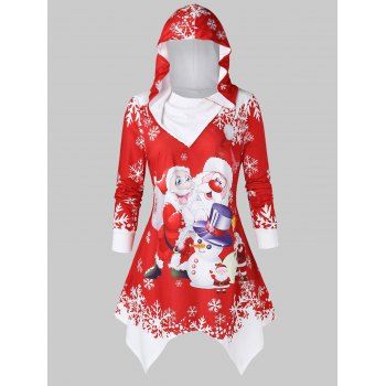 

Plus Size Handkerchief Printed Christmas Hoodie, Red