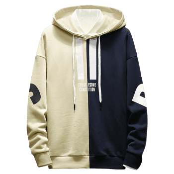 

Contrast Color Letter Drawstring Hoodie, Beige