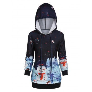 

Christmas Snowman Printed Pullover Hoodie, Multicolor a