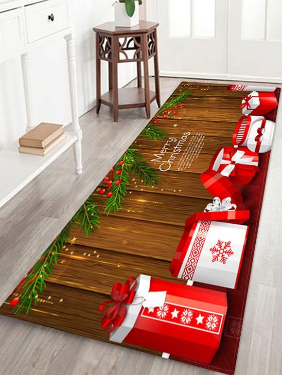 Tapis de Sol Joyeux Noël Cadeau Bois Imprimés - Rouge W24 X L71 INCH