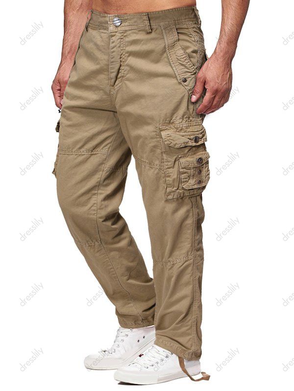 [24% OFF] 2021 Solid Flap Pocket Long Straight Cargo Pants In KHAKI ...