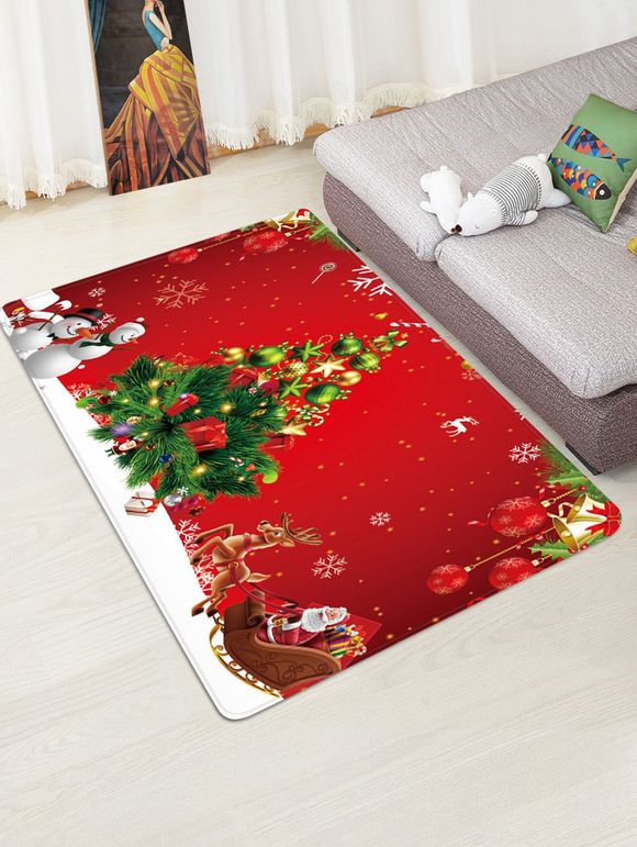 Tapis de Sol Sapin de Noël et Bonhomme de Neige Imprimés - Rouge W47 X L63 INCH