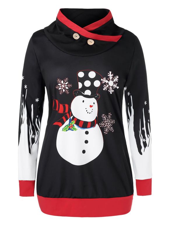 Sweat-shirt de Noël Bonhomme de Neige et Flocon de Neige Imprimés Grande Taille à Col Haut - multicolor 4X