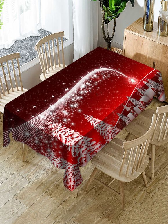 Nappe de Table de Noël Imperméable Sapin et Village Imprimés en Tissu - multicolor W60 X L120 INCH