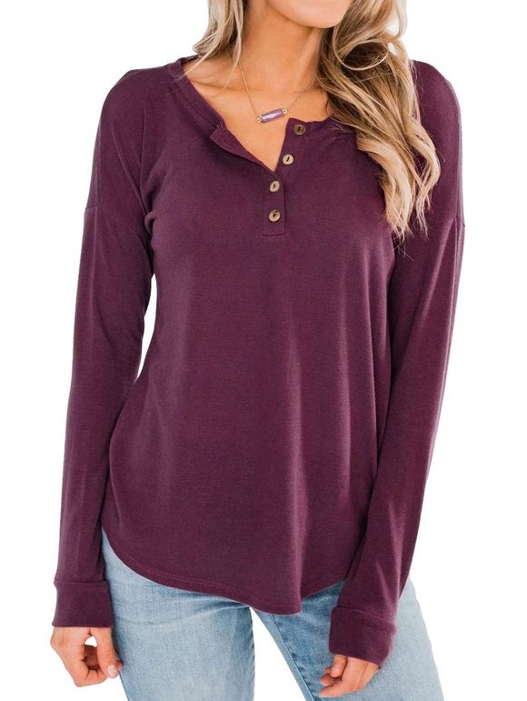 Tricot Boutonné à Goutte Epaule - Marron 2XL