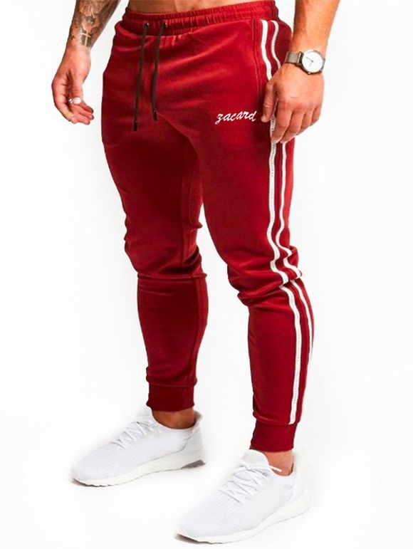 Pantalon de Sport de Jogging Rayé Contrasté à Cordon - Rouge M