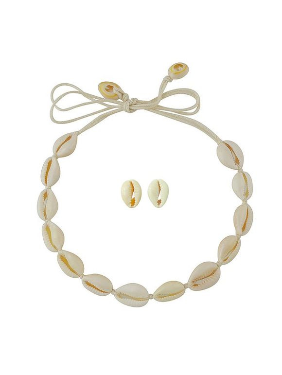 Ensemble de Boucles d'Oreilles et de Collier de Plage Coquille - Soie de Maïs 