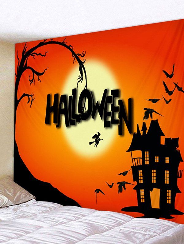 

Halloween Witch Castle Pattern Tapestry, Bright orange