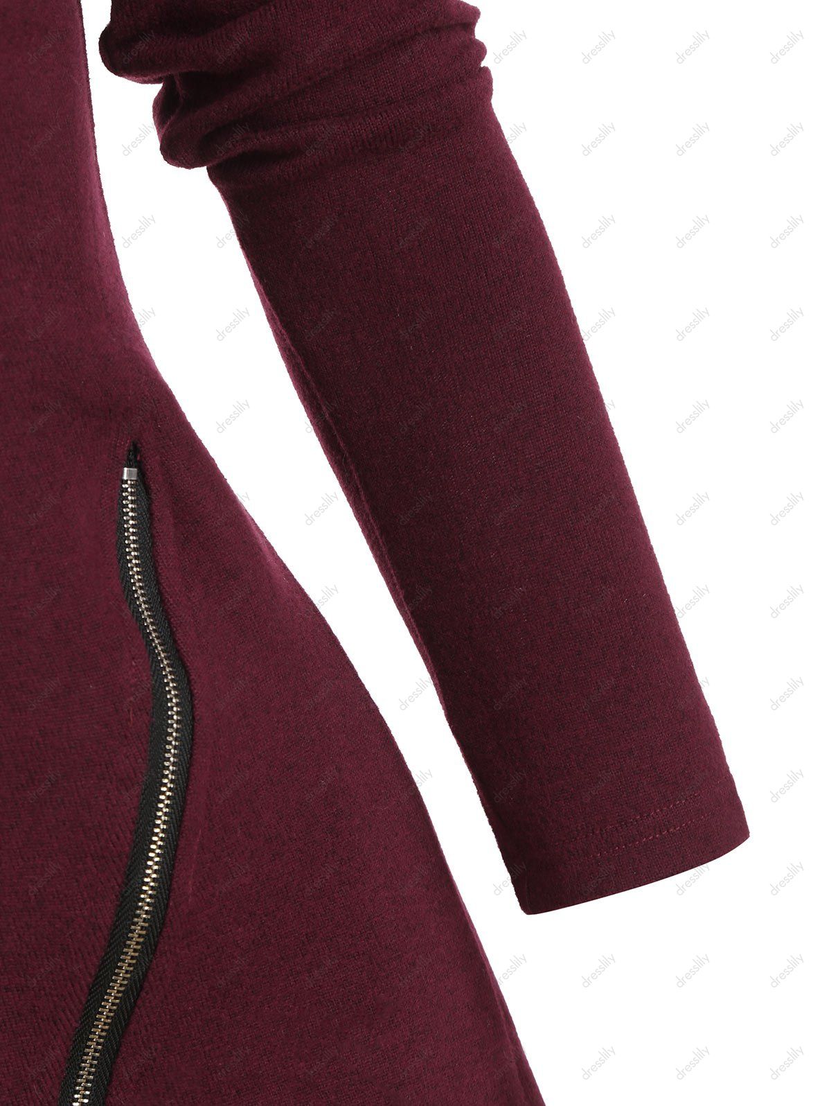 Cowl Neck Zippers Asymmetric Knitwear - RED WINE S