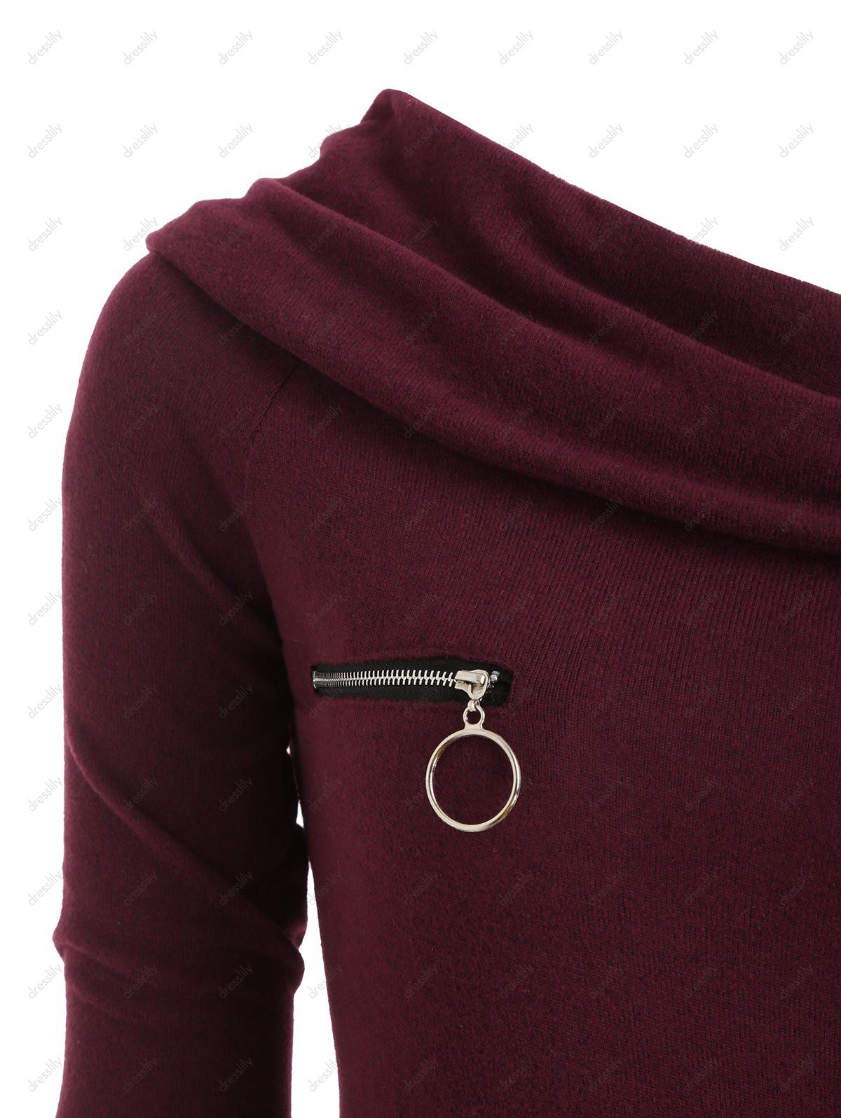 Cowl Neck Zippers Asymmetric Knitwear - RED WINE S