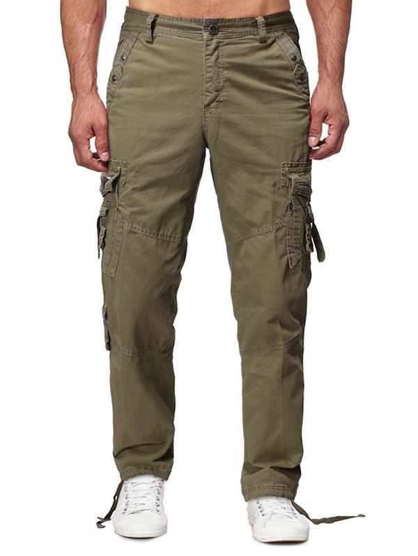 

Long Straight Solid Flap Pocket Cargo Pants, Khaki