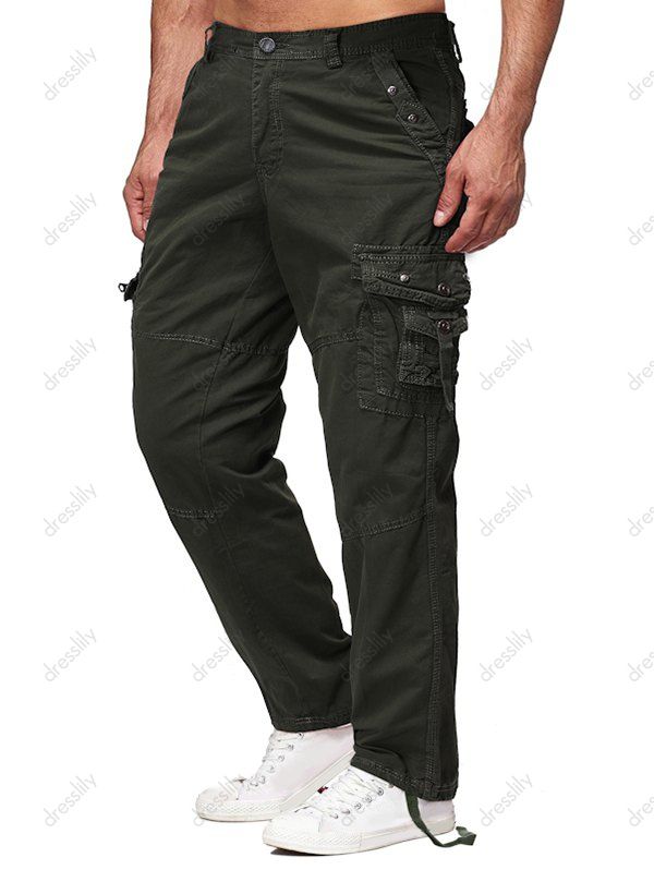 [37% OFF] 2021 Long Straight Solid Flap Pocket Cargo Pants In ARMY ...