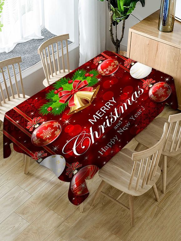 Nappe de Table Imperméable Joyeux Noël Boule et Cloche en Tissu - multicolor W60 X L84 INCH